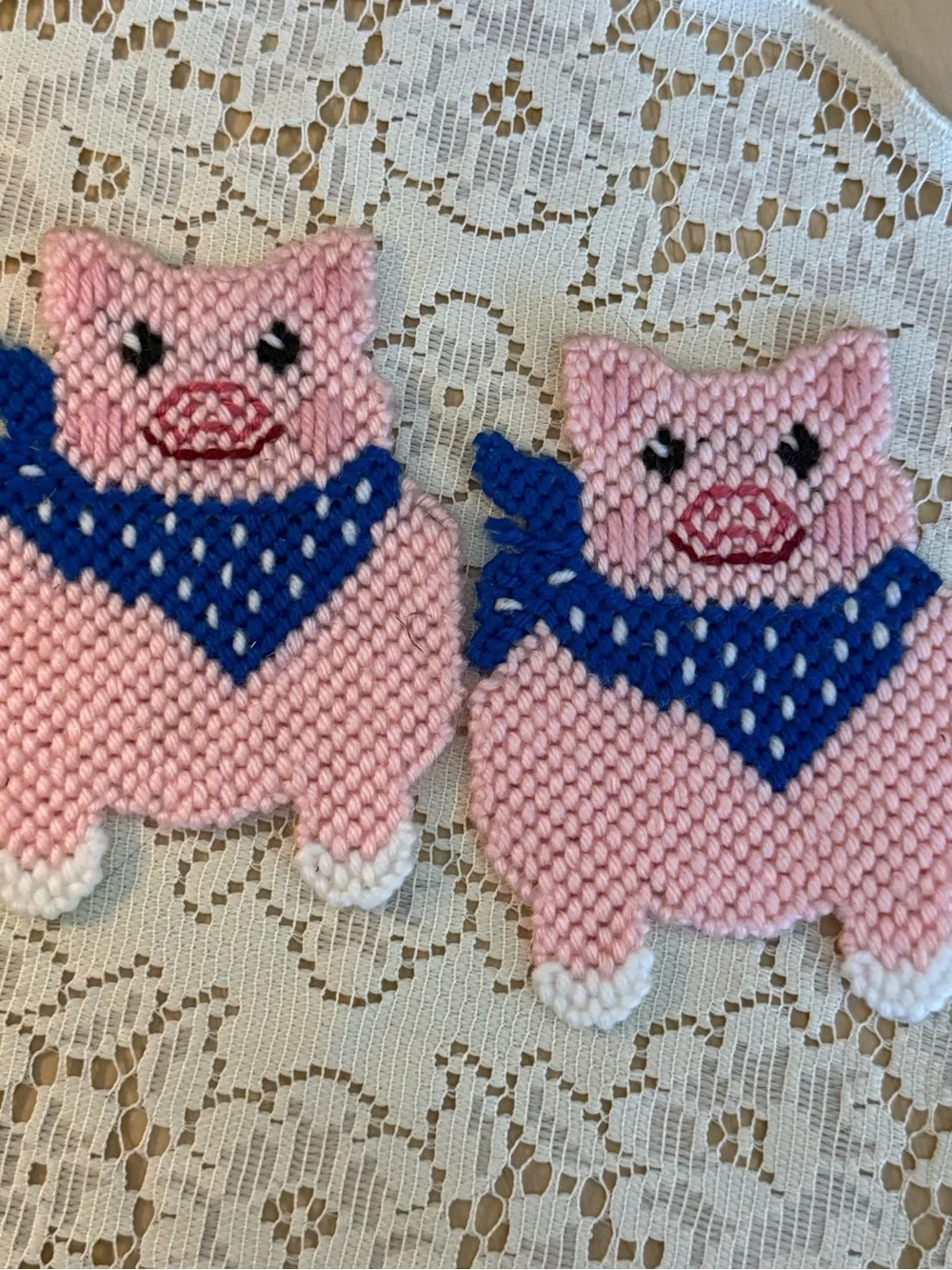 90s Set of Pig Plastic Handmade Canvas Coasters
